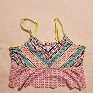 Justice girls size 14 reversible 1/2 length takini top, bikini top with ruffle